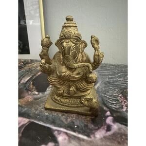 Vintage Lord Ganesh Statue Hinduism God Brass Sculpture 3.5”